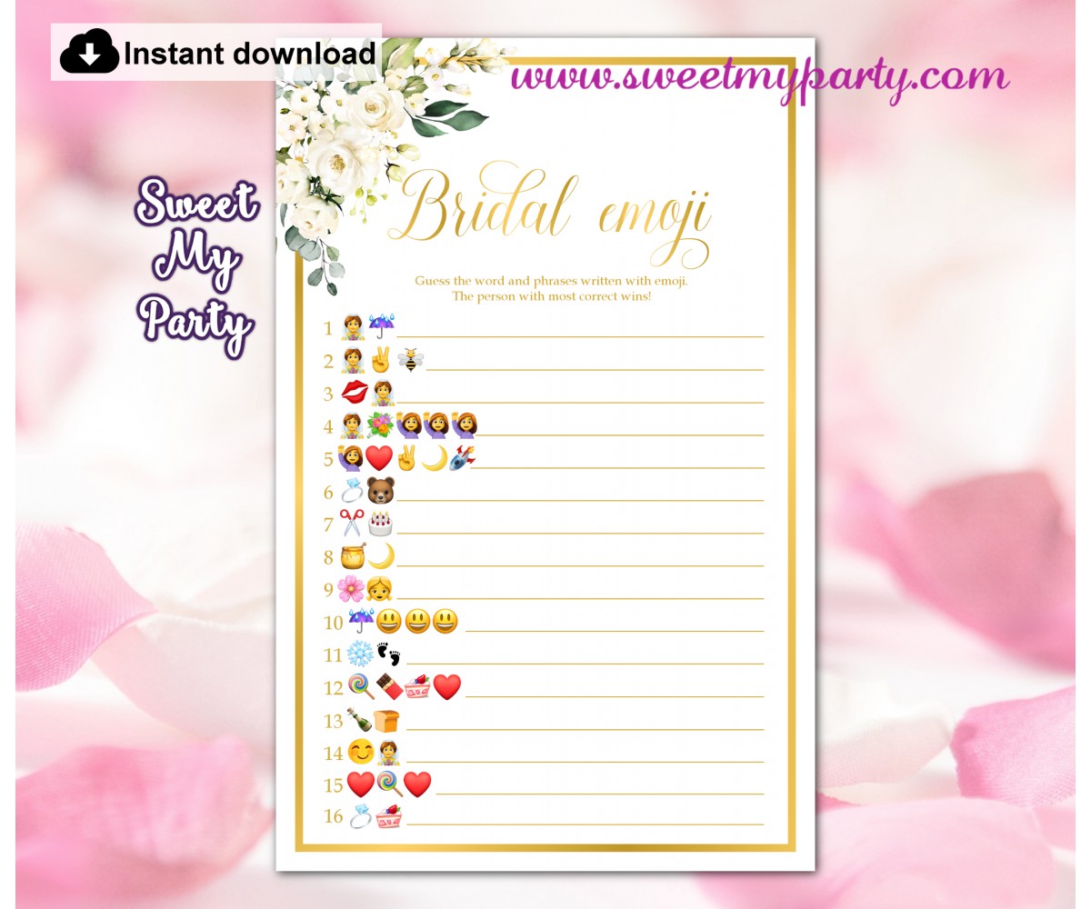Ivory roses Bridal Shower Emoji Pictionary game,(123)